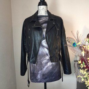 Maralyn & Me Pleather Faux Vegan Leather Belted Biker Moto Jacket Black Juniors